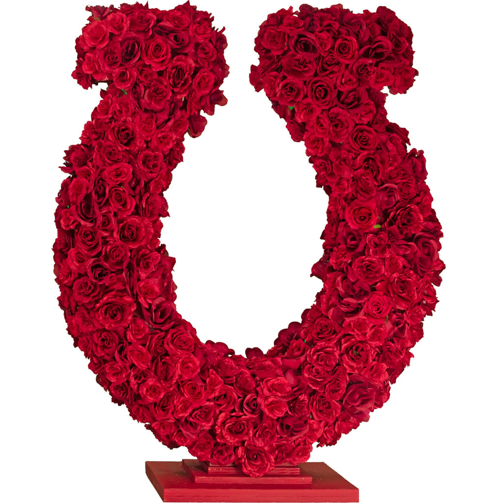40in Tall Lucky Rose Petal Horseshoe Centerpiece, Tabletop Derby Party Display