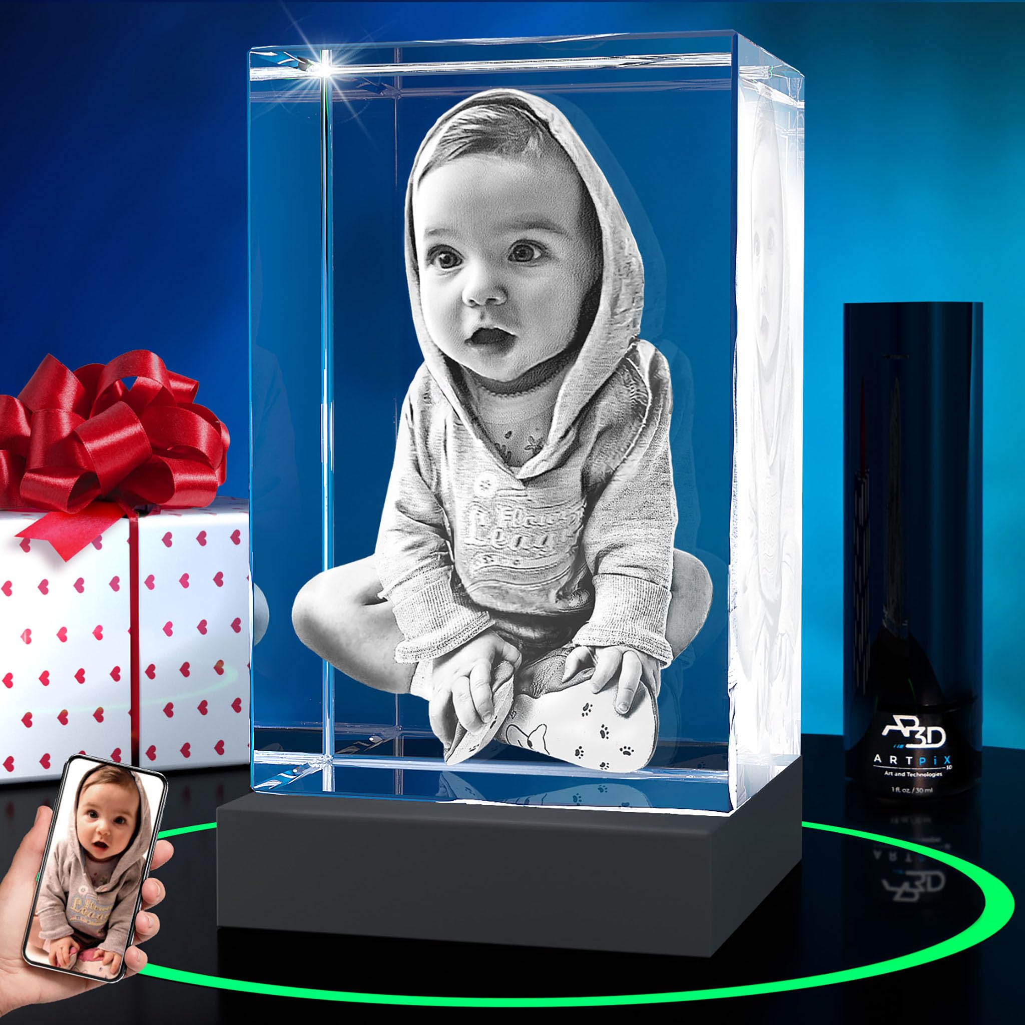 ArtPix 3D Crystal Photo, Personalized Gifts for Women, Wife, Mom, Her, Him, Men, Great Customized Gift With Your Own Photo - Anniversary, Wedding, Birthday - Custom Glass 3D Laser Etched Picture Frame