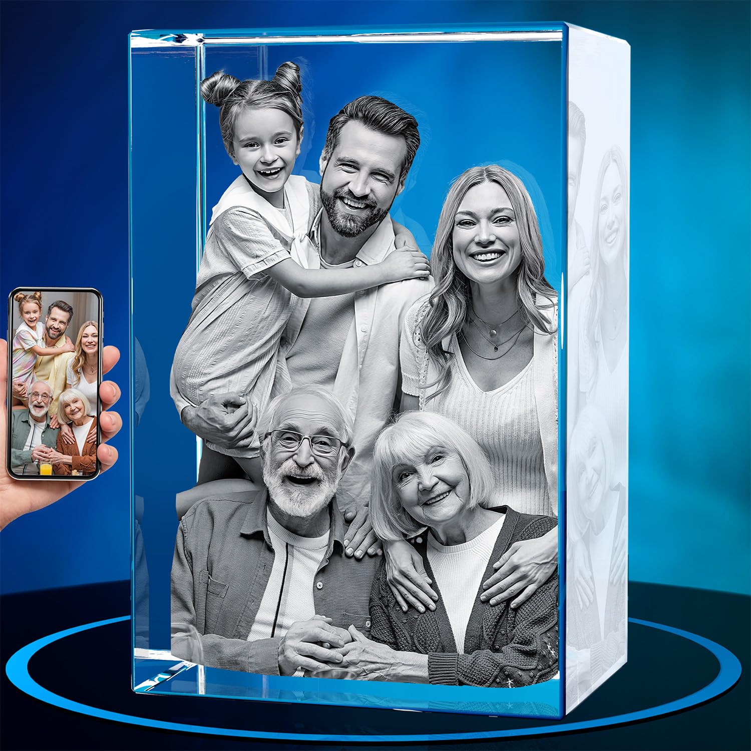 ArtPix 3D Crystal Photo, Personalized Gifts for Women, Wife, Mom, Her, Him, Men, Great Customized Gift With Your Own Photo - Anniversary, Wedding, Birthday - Custom Glass 3D Laser Etched Picture Frame