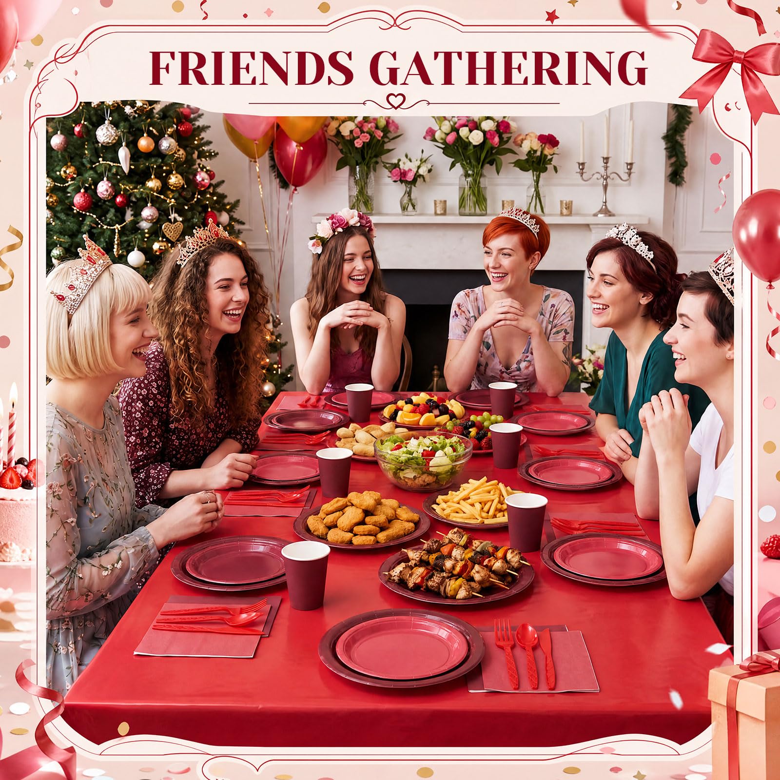 Havawish Burgundy Red Party Tableware Set for Serves Guests
