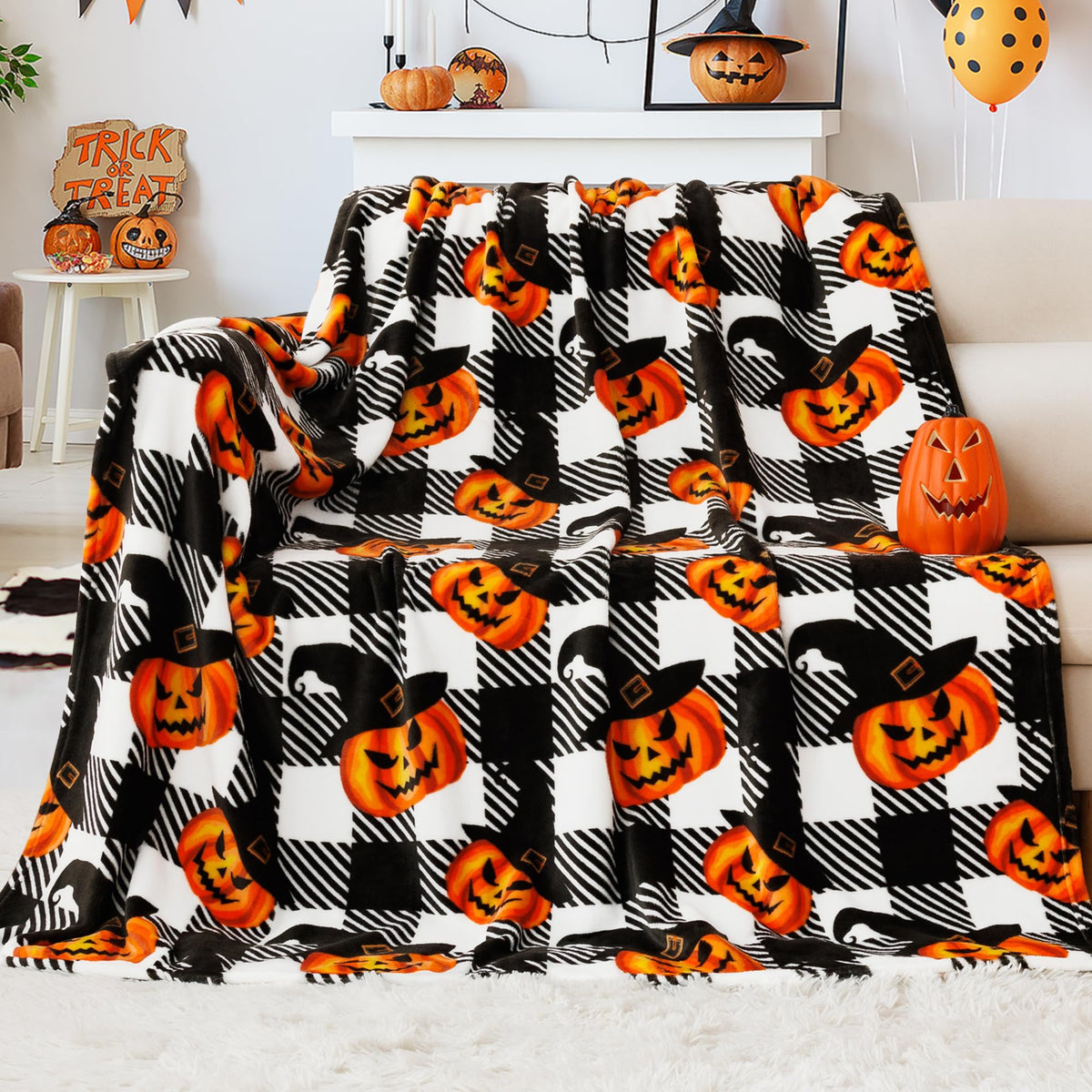 Buffalo Plaid Fleece Throw Blanket for Couch, Sofa & Bed