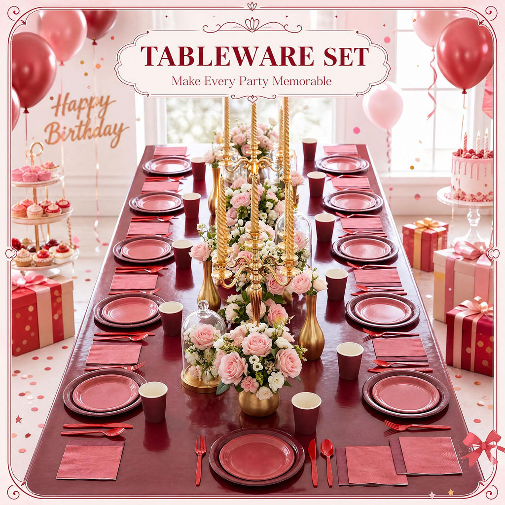 Havawish Burgundy Red Party Tableware Set for Serves Guests