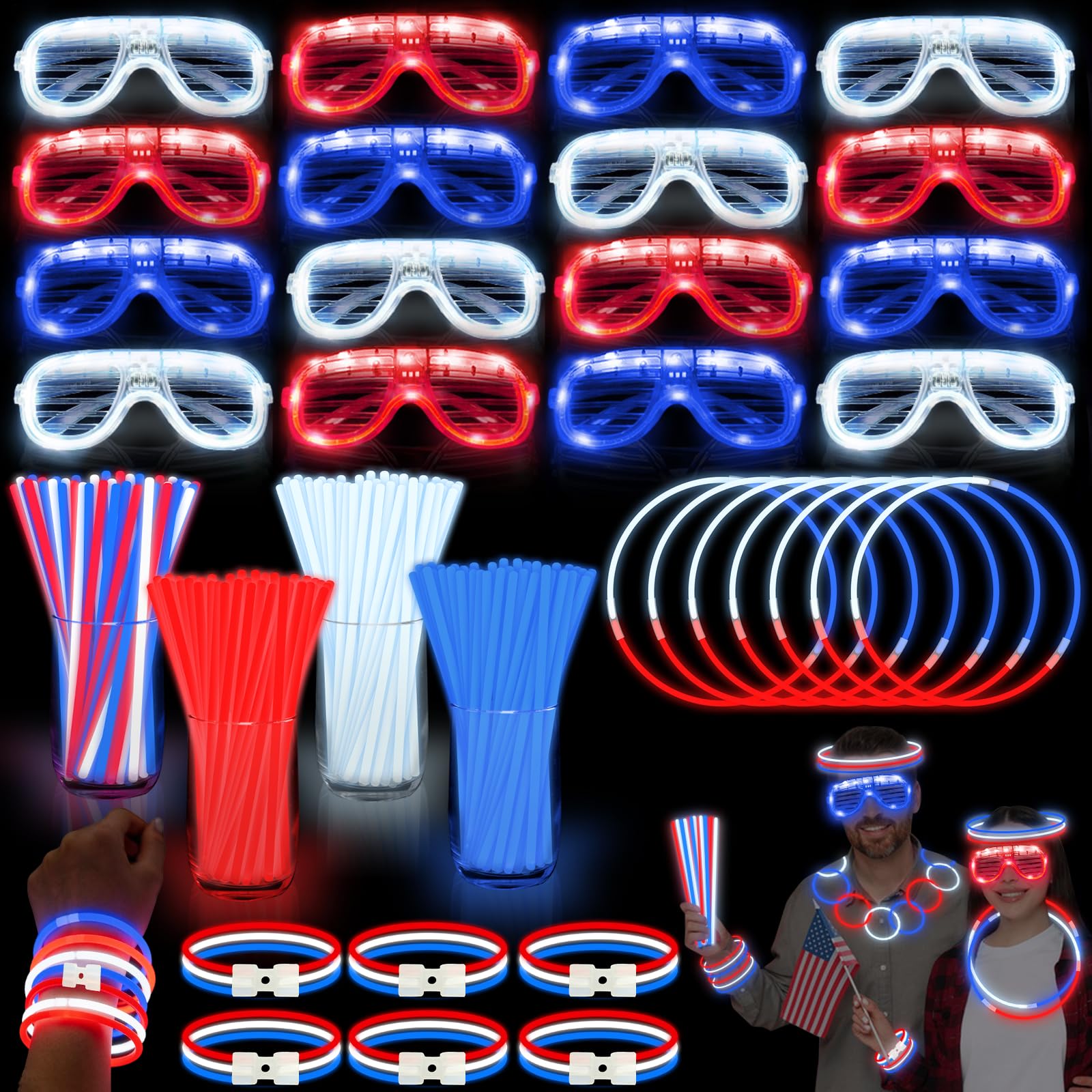 248-Piece 4th of July Glow Party Favors & Patriotic Glasses