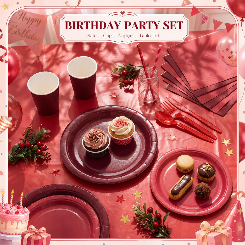 Havawish Burgundy Red Party Tableware Set for Serves Guests