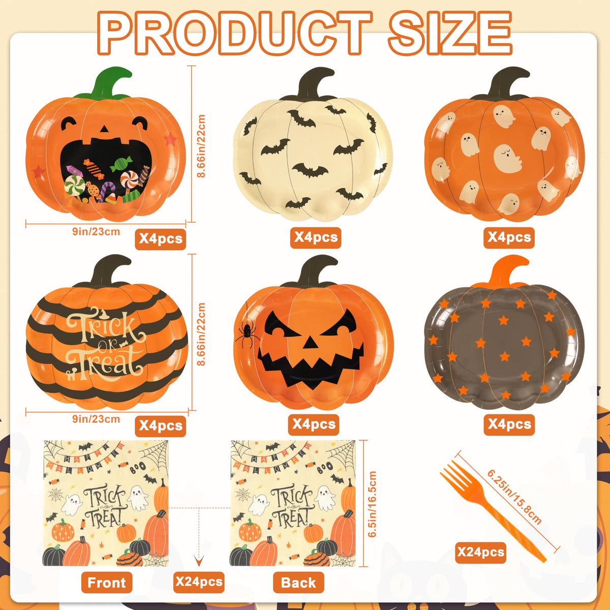 Halloween Pumpkin-Shaped Disposable Party Plates Set