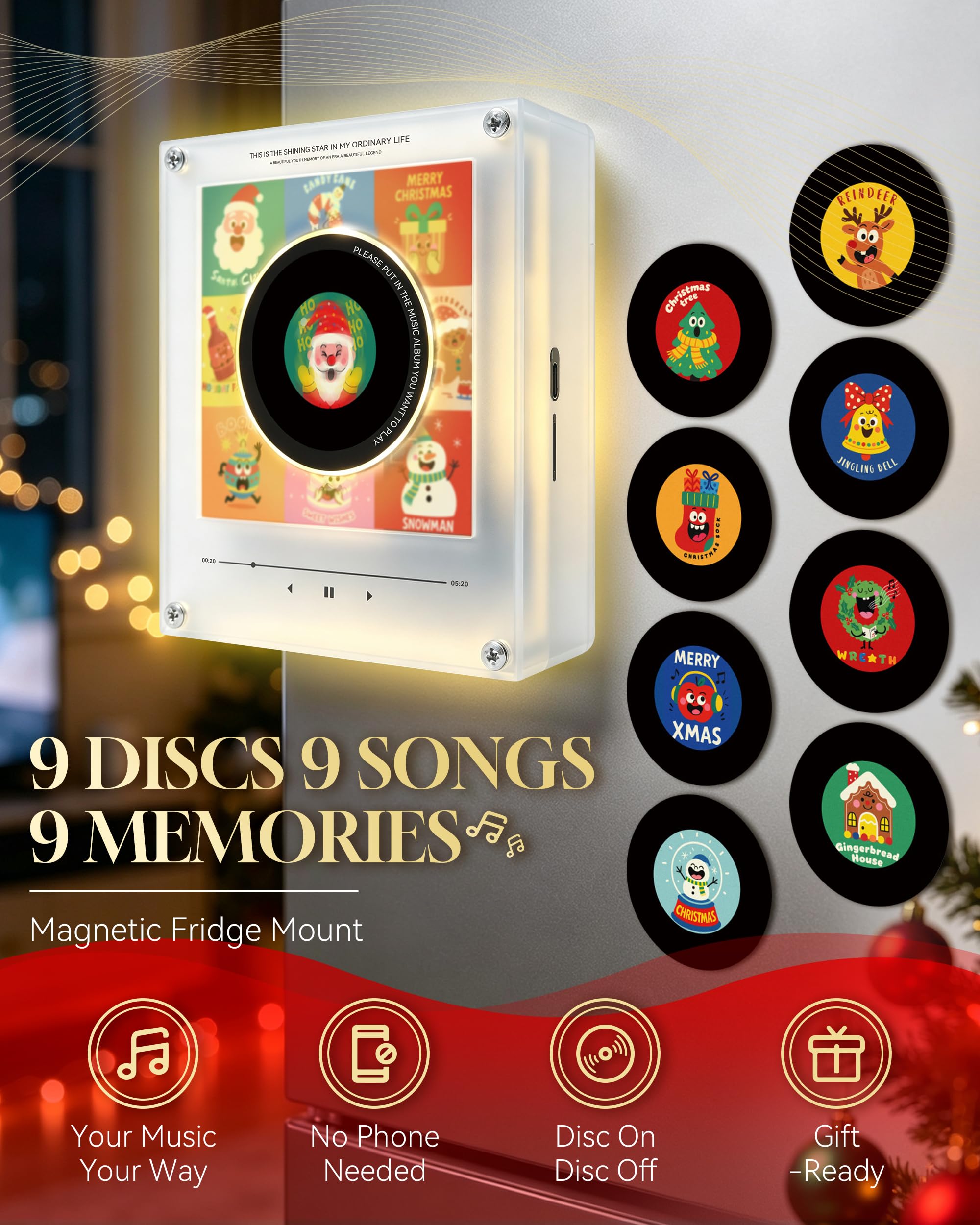 Personalized Magnetic Christmas Music Player with 9 Discs