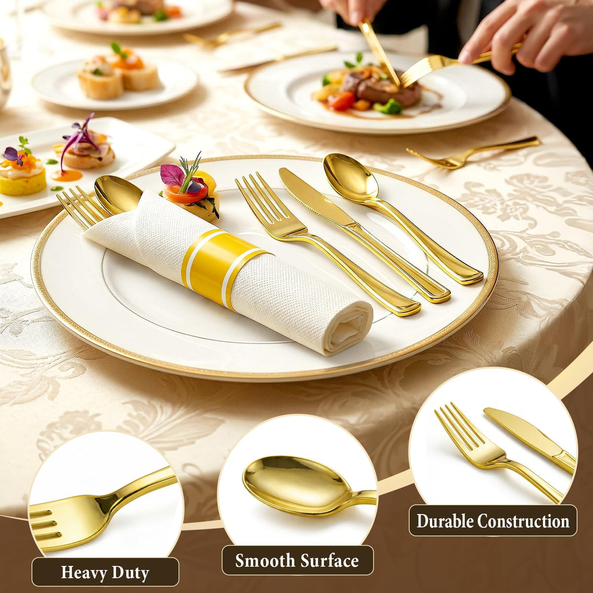 cheerserve Plastic Silverware Set Include Forks,Knives,Spoons and Napkins Heavy Duty Plastic Utensils for Party,Wedding