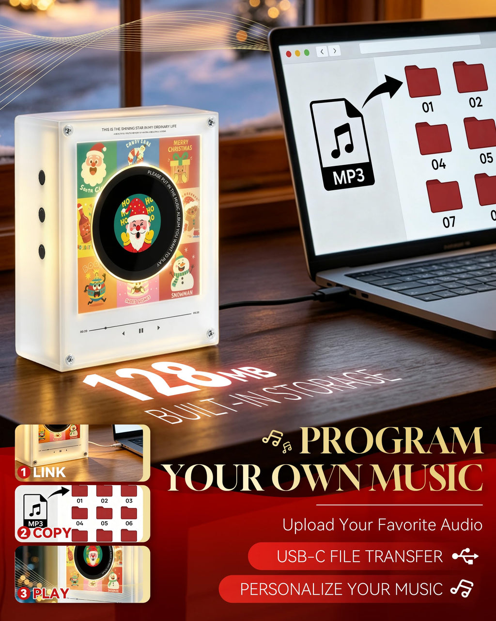 Personalized Magnetic Christmas Music Player with 9 Discs