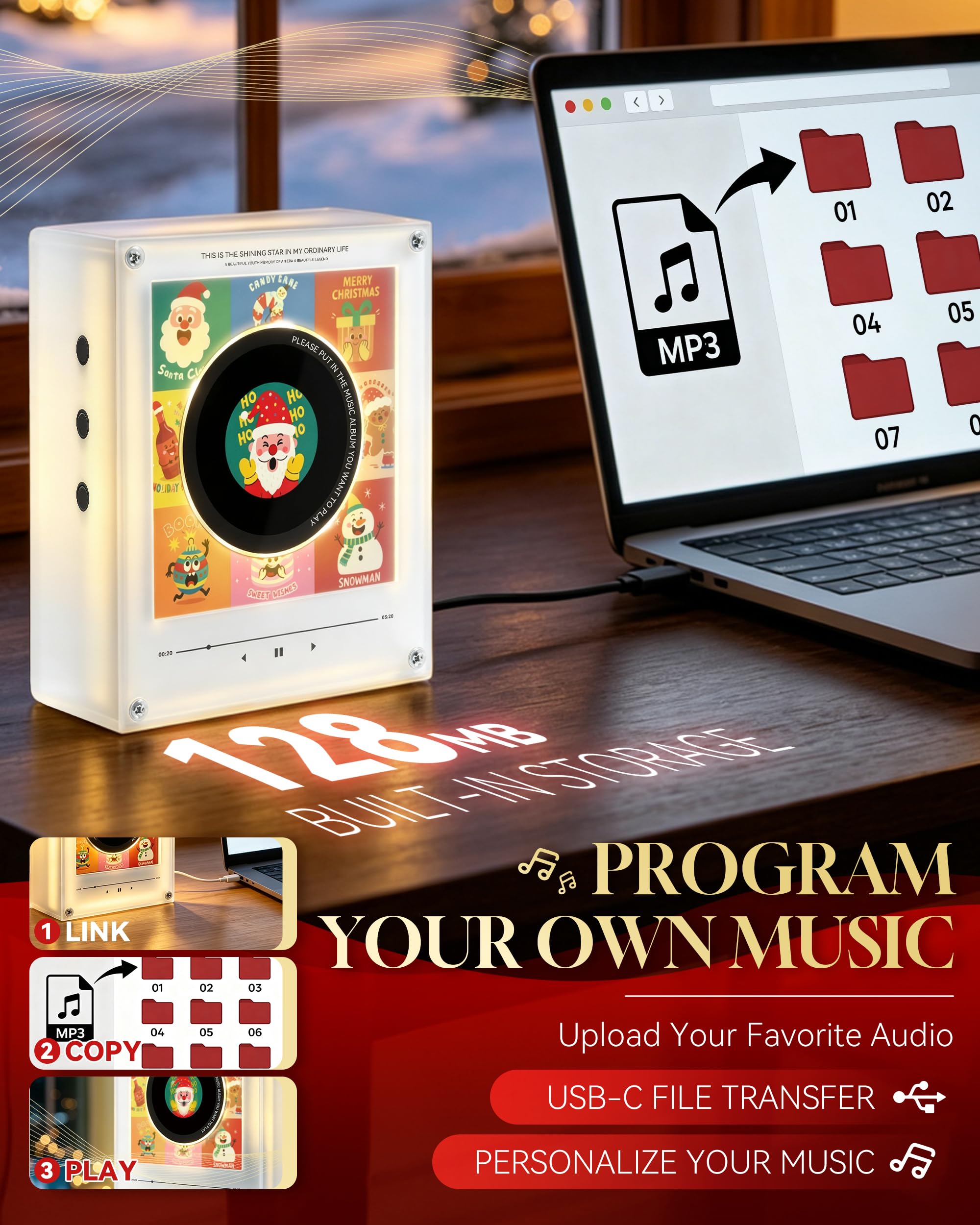 Personalized Magnetic Christmas Music Player with 9 Discs