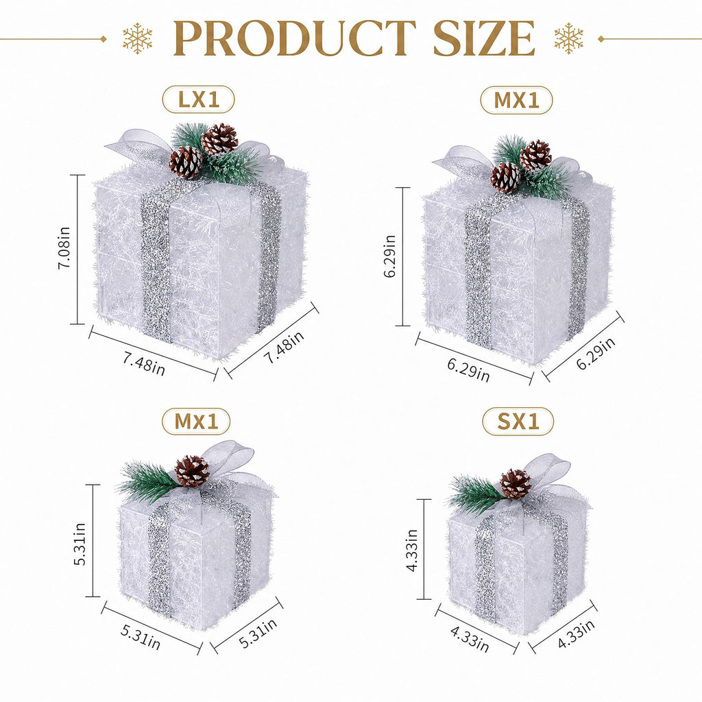 Lighted Christmas Gift Boxes with Gold Linen Holiday Decor