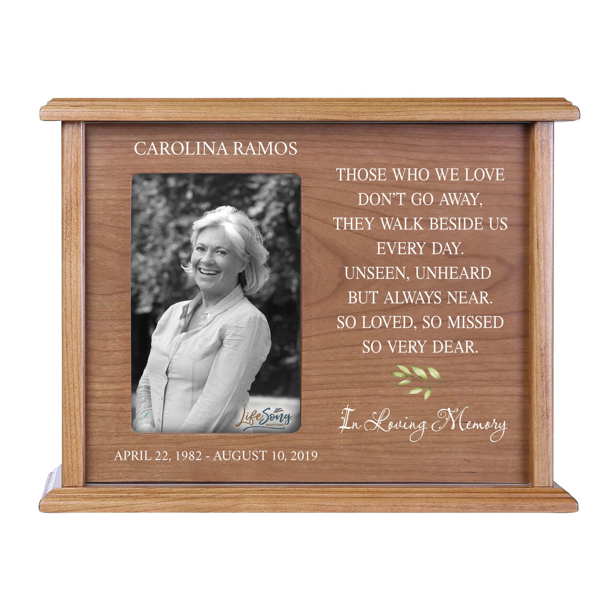 Personalized Wooden Cremation Urn with 4x6 Photo Frame