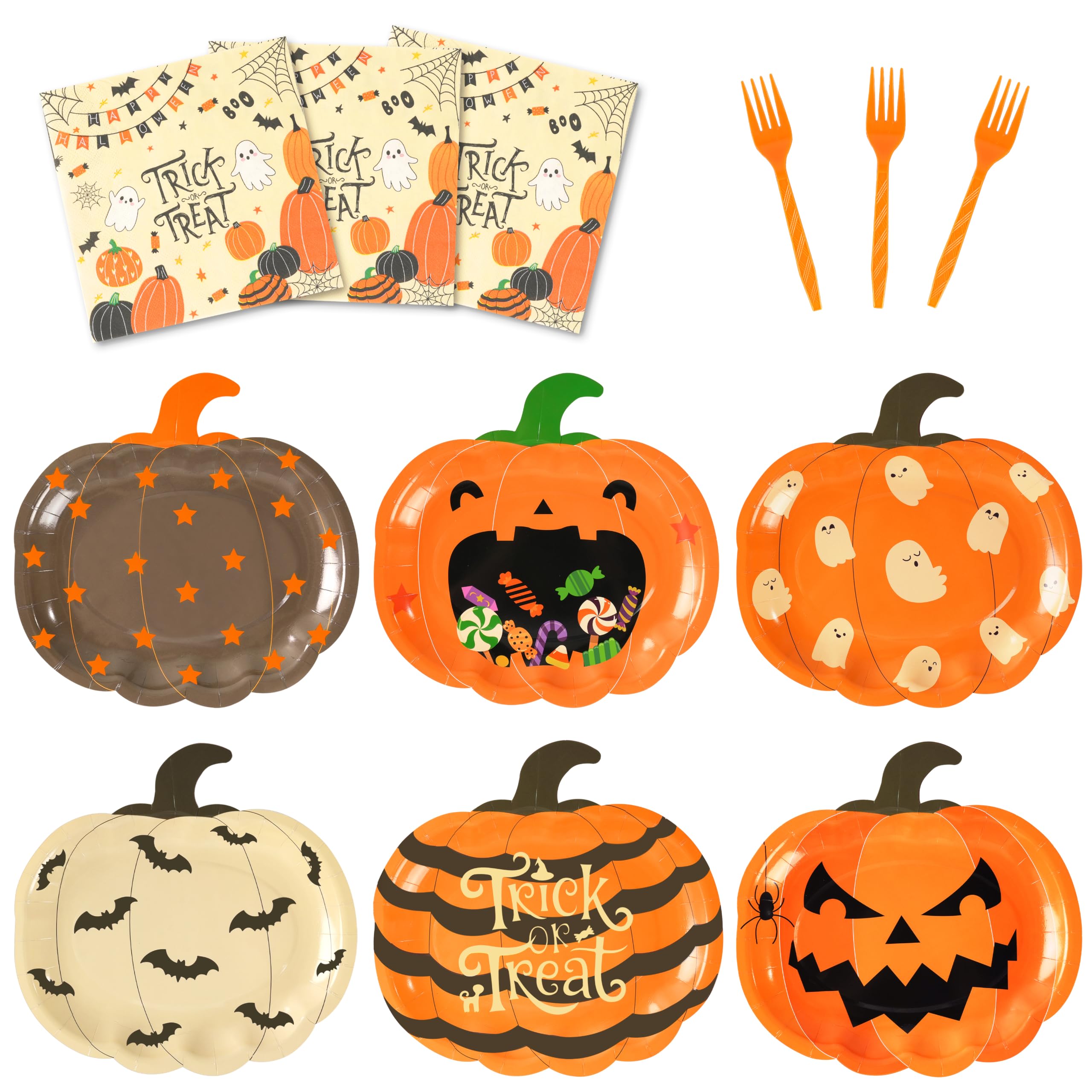 Halloween Pumpkin-Shaped Disposable Party Plates Set