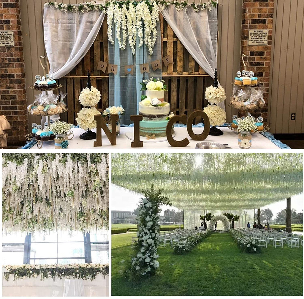 WEISPARK Fake Hanging Flowers - 12 Pieces 3.75 Feet/Piece Artificial Wisteria Vine Ratta Hanging Garland Silk Flowers for Home Party Wedding Decor