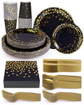 Party Plates Supplies, Party Plates Cups and Napkins Sets with Plastic Knives forks spoons, Disposable Tableware