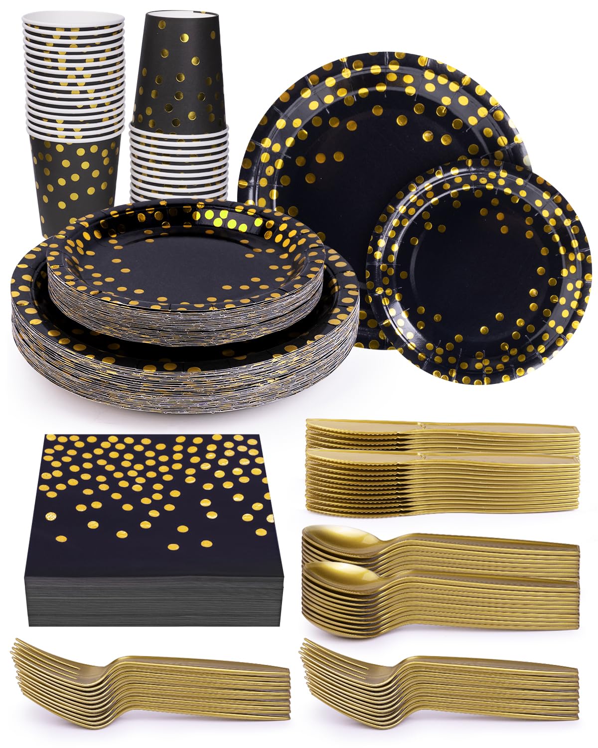 Party Plates Supplies, Party Plates Cups and Napkins Sets with Plastic Knives forks spoons, Disposable Tableware