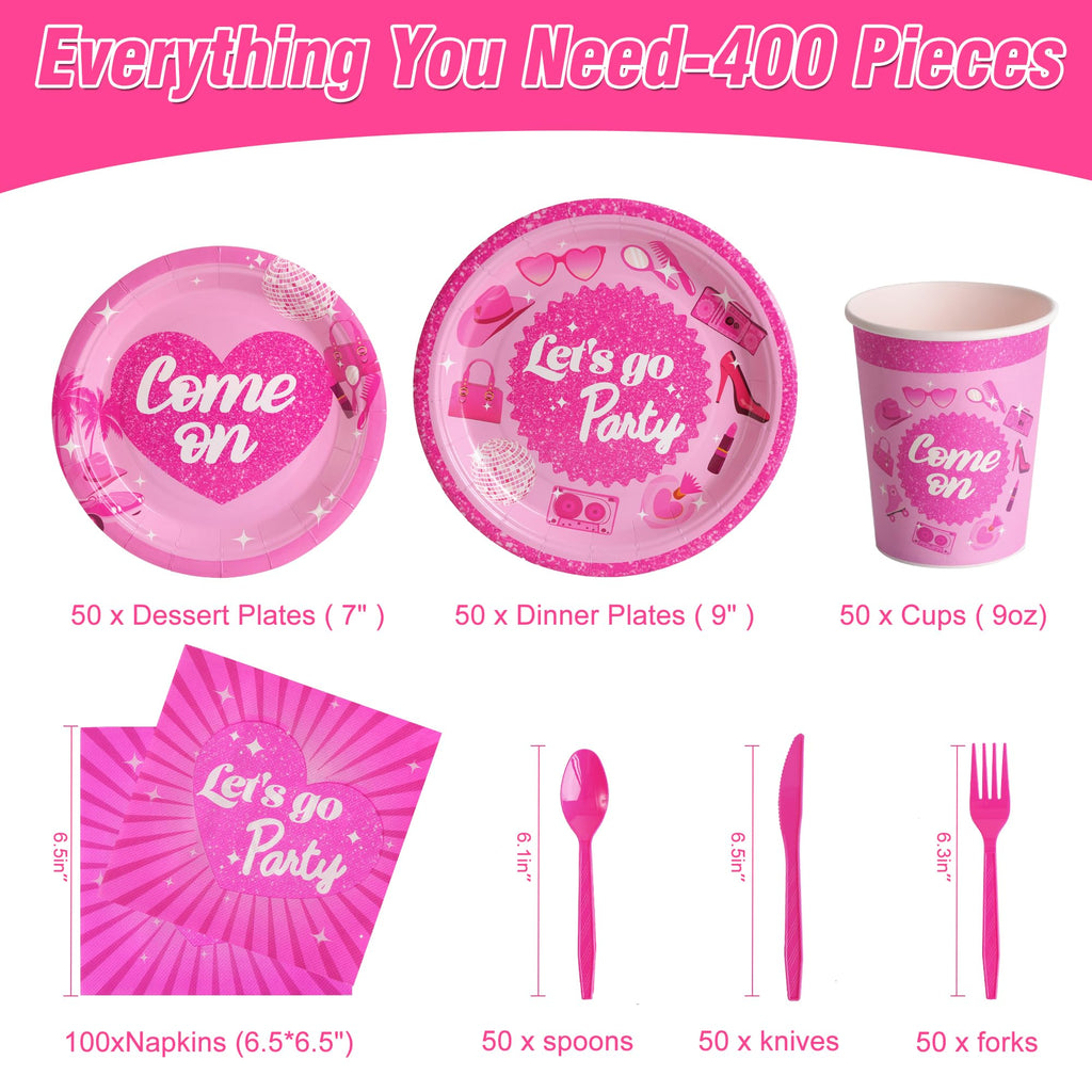 COSINIA 400 Pcs Party Plates Napkins Cups Forks Knives Spoons Set Disposable Tableware