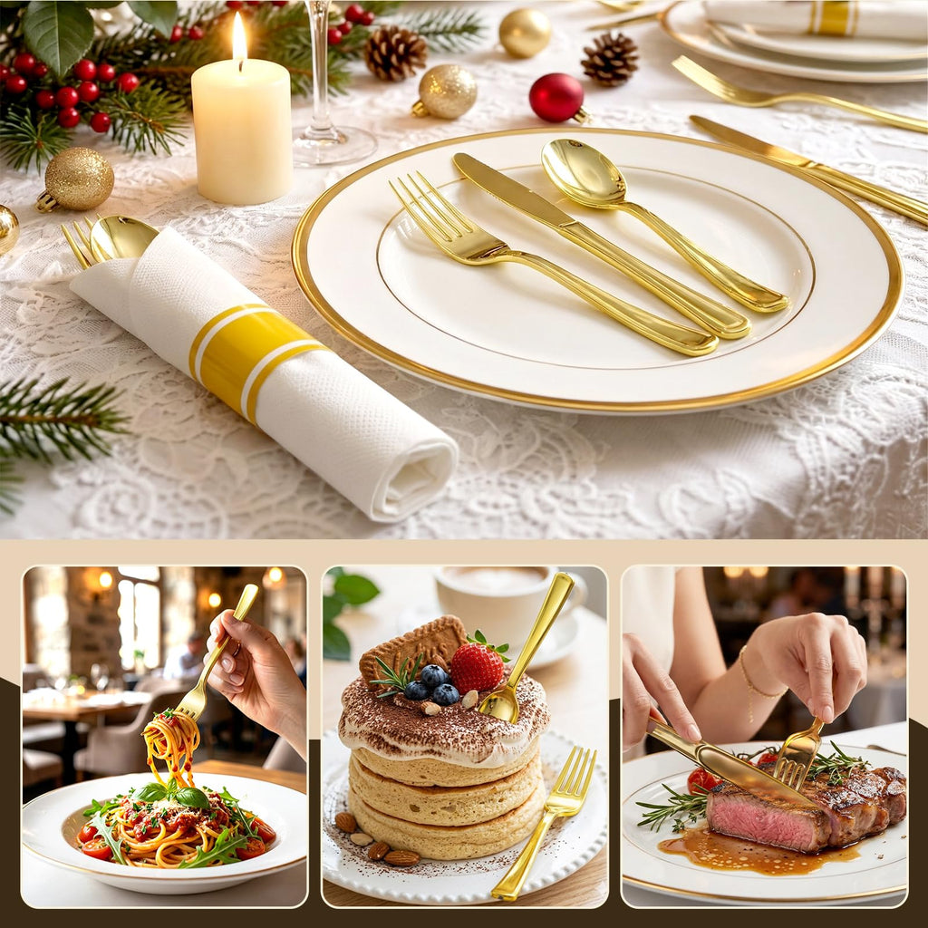 cheerserve Plastic Silverware Set Include Forks,Knives,Spoons and Napkins Heavy Duty Plastic Utensils for Party,Wedding