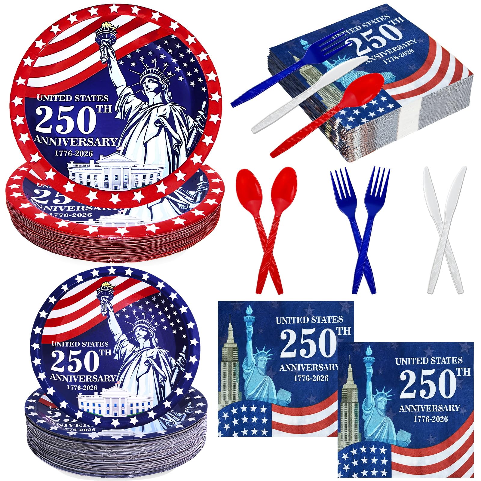 300-Piece 4th of July Patriotic Party Tableware Set