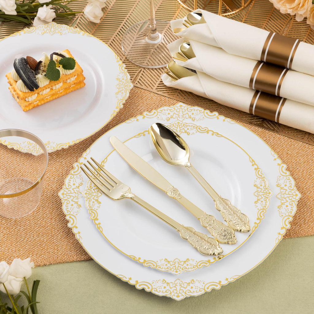 Bestluck Plastic Silverware with Pre Rolled Napkin