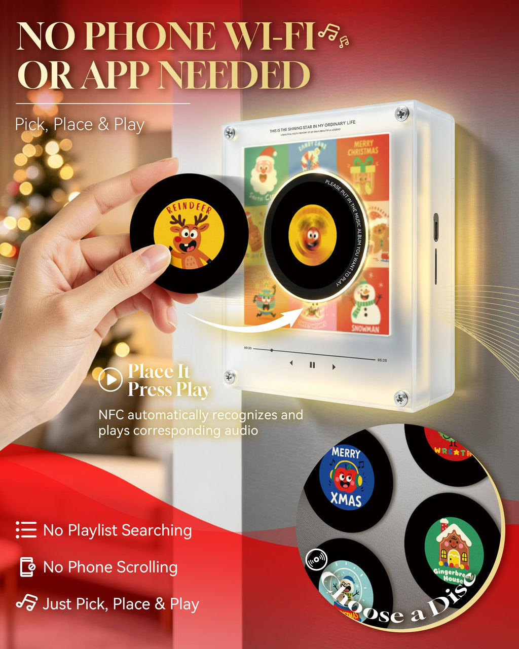 Personalized Magnetic Christmas Music Player with 9 Discs