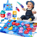 Arovan Montessori Toys for 1 Year Old - 10 in 1 Cloth Toddler Fishing Game with Stacking Cups, Baby Toy 12-18 Months One Year Old Boy Birthday Gift, Toddler Toys for 1 2 Year Old Boy Girl Gifts