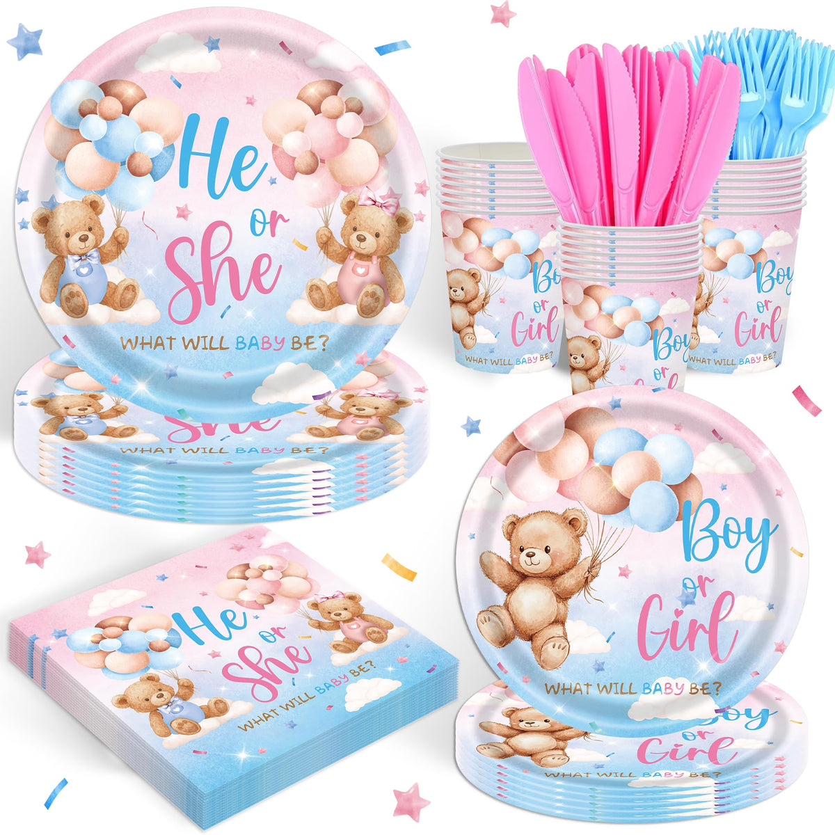Gender Reveal Baby Shower Disposable Party Tableware Set