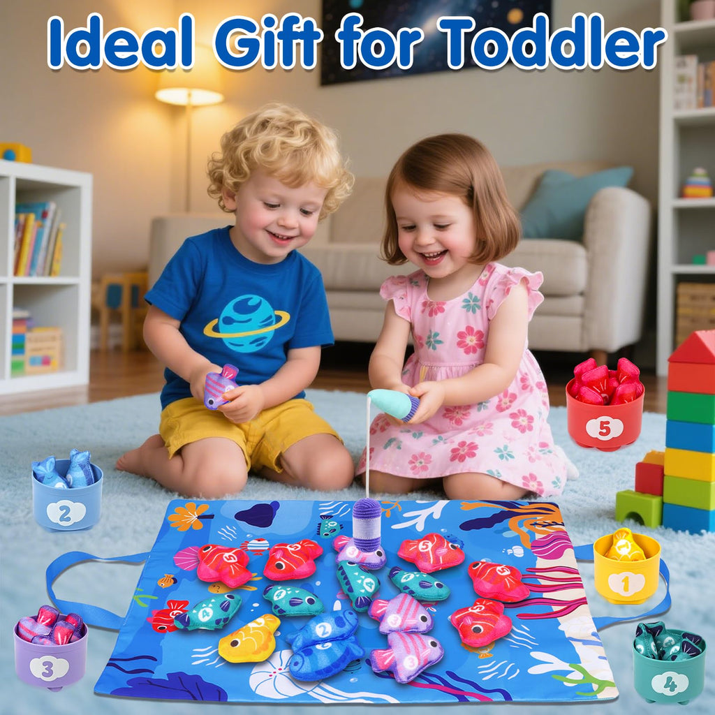 Arovan Montessori Toys for 1 Year Old - 10 in 1 Cloth Toddler Fishing Game with Stacking Cups, Baby Toy 12-18 Months One Year Old Boy Birthday Gift, Toddler Toys for 1 2 Year Old Boy Girl Gifts
