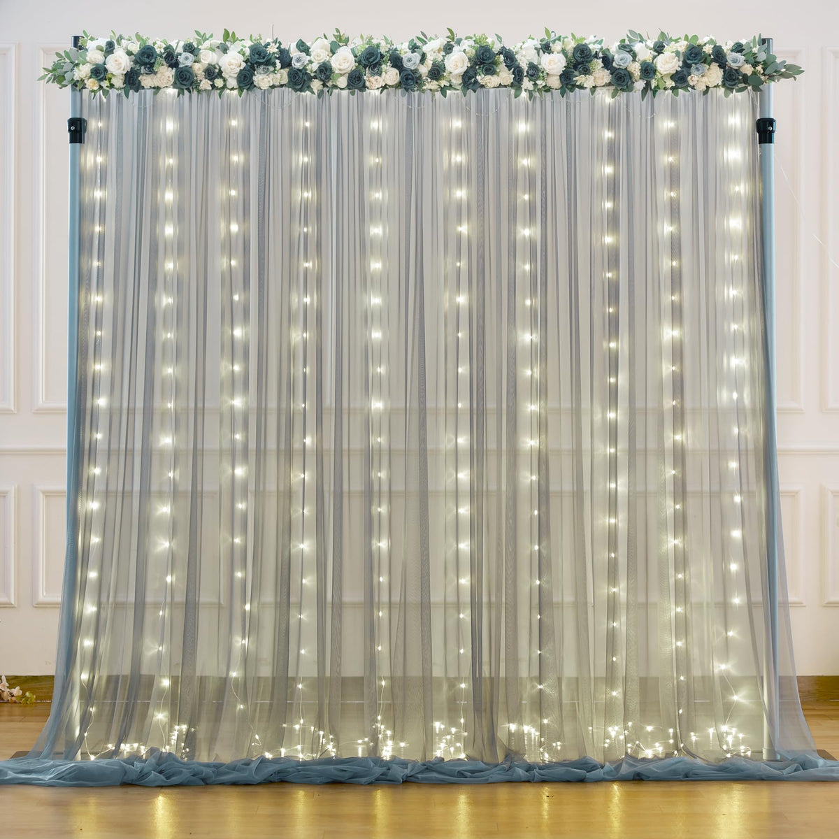 Sheer Tulle Backdrop Curtains with String Lights for Events