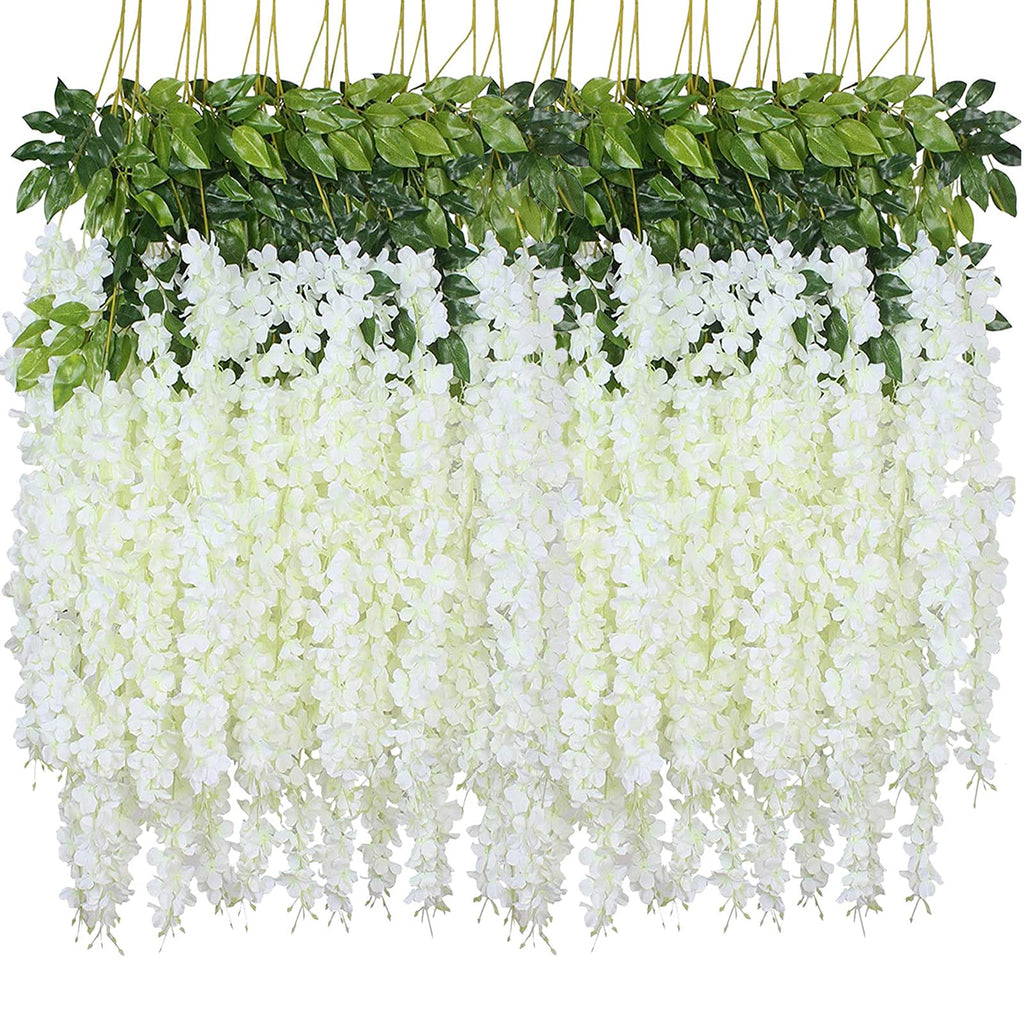WEISPARK Fake Hanging Flowers - 12 Pieces 3.75 Feet/Piece Artificial Wisteria Vine Ratta Hanging Garland Silk Flowers for Home Party Wedding Decor