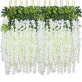 WEISPARK Fake Hanging Flowers - 12 Pieces 3.75 Feet/Piece Artificial Wisteria Vine Ratta Hanging Garland Silk Flowers for Home Party Wedding Decor