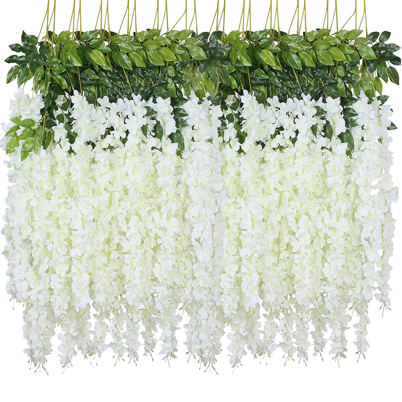 WEISPARK Fake Hanging Flowers - 12 Pieces 3.75 Feet/Piece Artificial Wisteria Vine Ratta Hanging Garland Silk Flowers for Home Party Wedding Decor