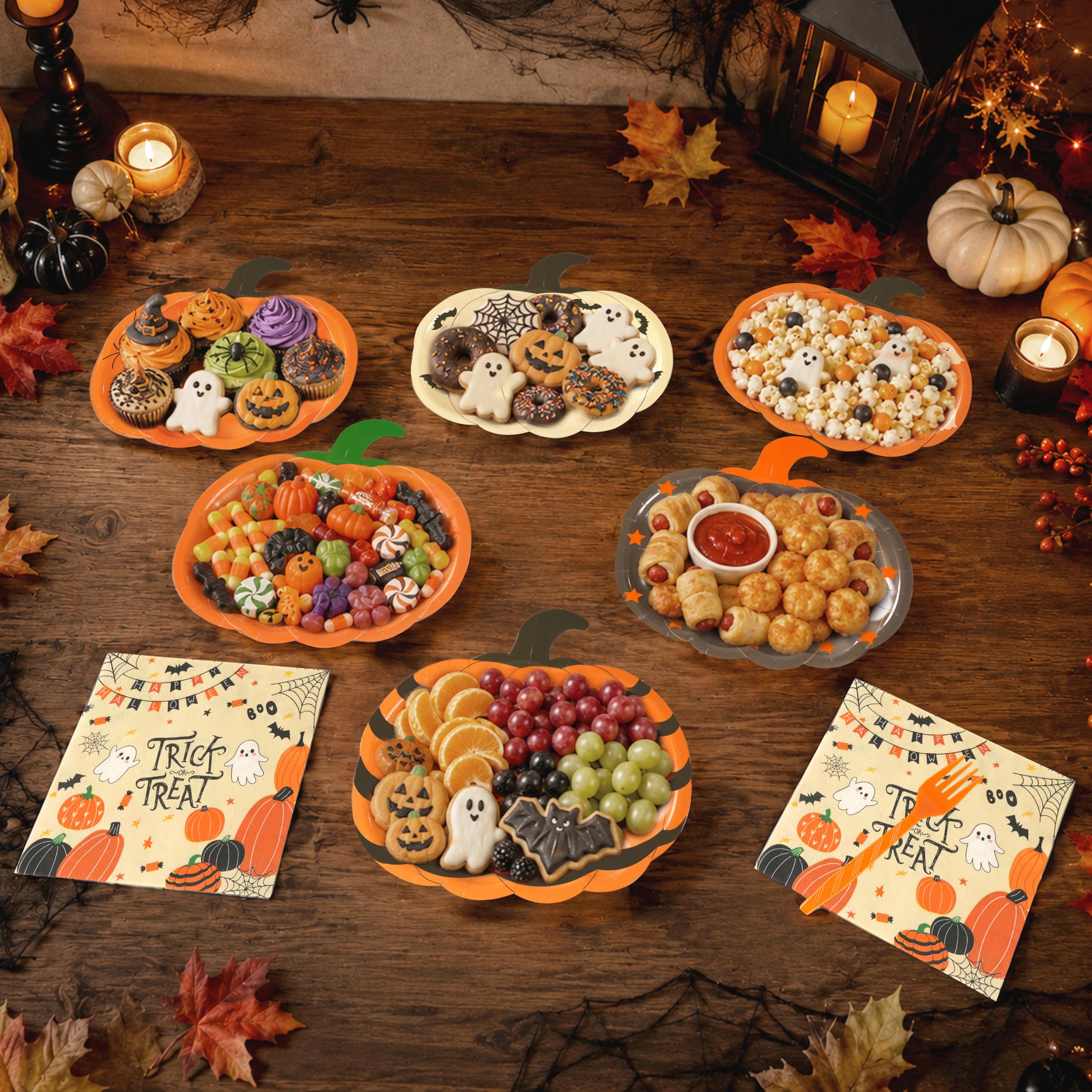 Halloween Pumpkin-Shaped Disposable Party Plates Set