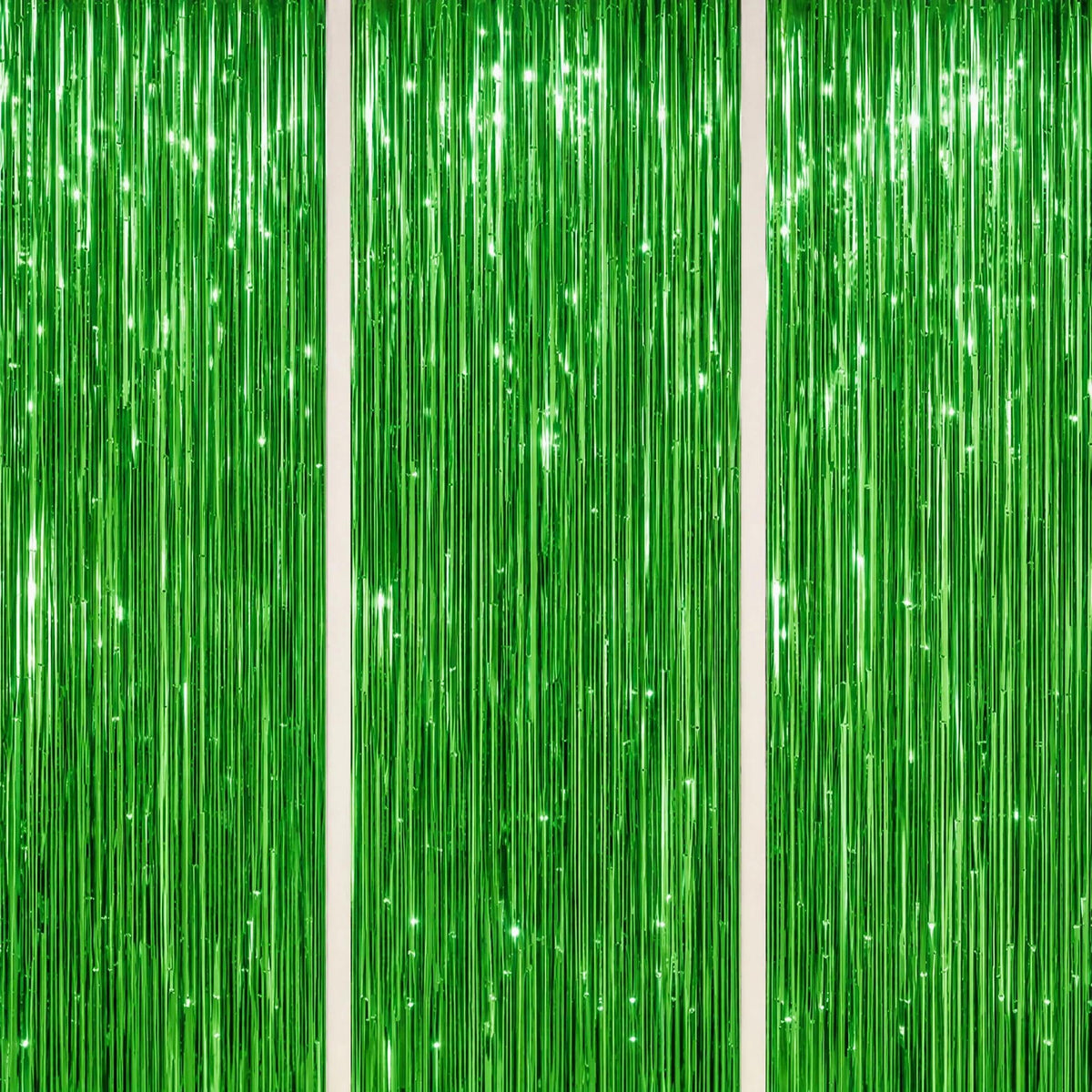 3-Pack Metallic Foil Fringe Backdrop Curtains for Parties