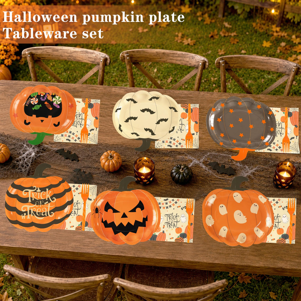 Halloween Pumpkin-Shaped Disposable Party Plates Set