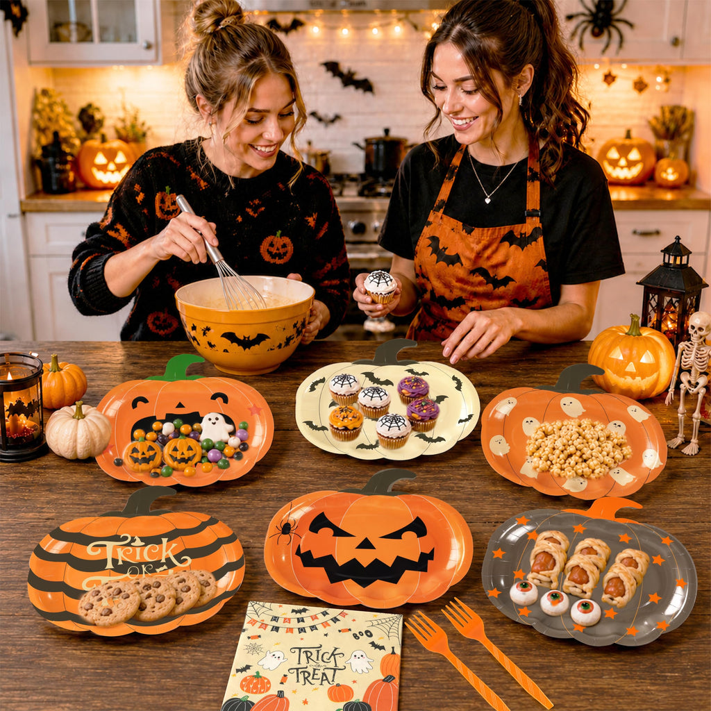 Halloween Pumpkin-Shaped Disposable Party Plates Set
