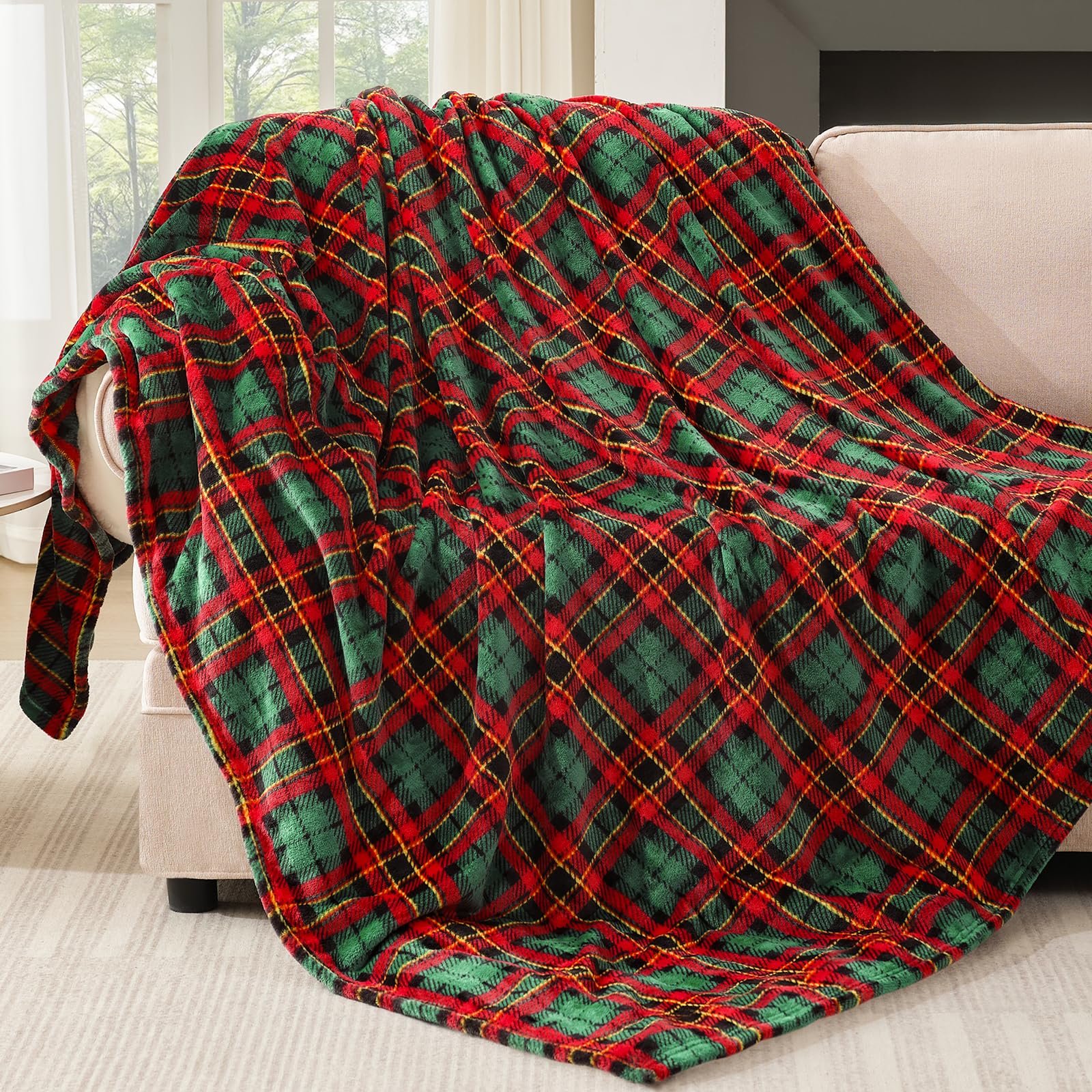 Buffalo Plaid Fleece Throw Blanket for Couch, Sofa & Bed