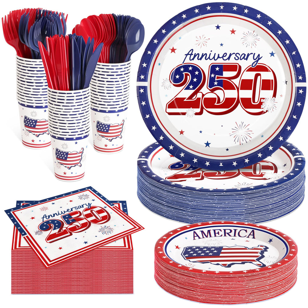 COSINIA 400 Pcs Party Plates Napkins Cups Forks Knives Spoons Set Disposable Tableware