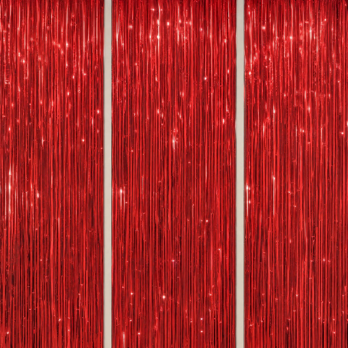 3-Pack Metallic Foil Fringe Backdrop Curtains for Parties