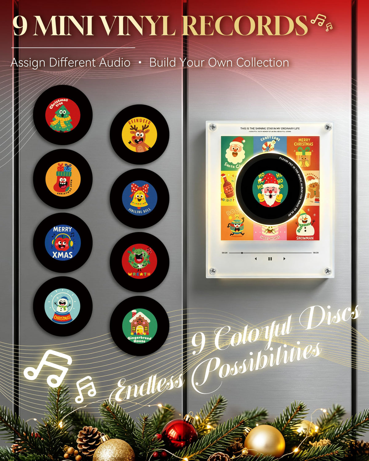 Personalized Magnetic Christmas Music Player with 9 Discs