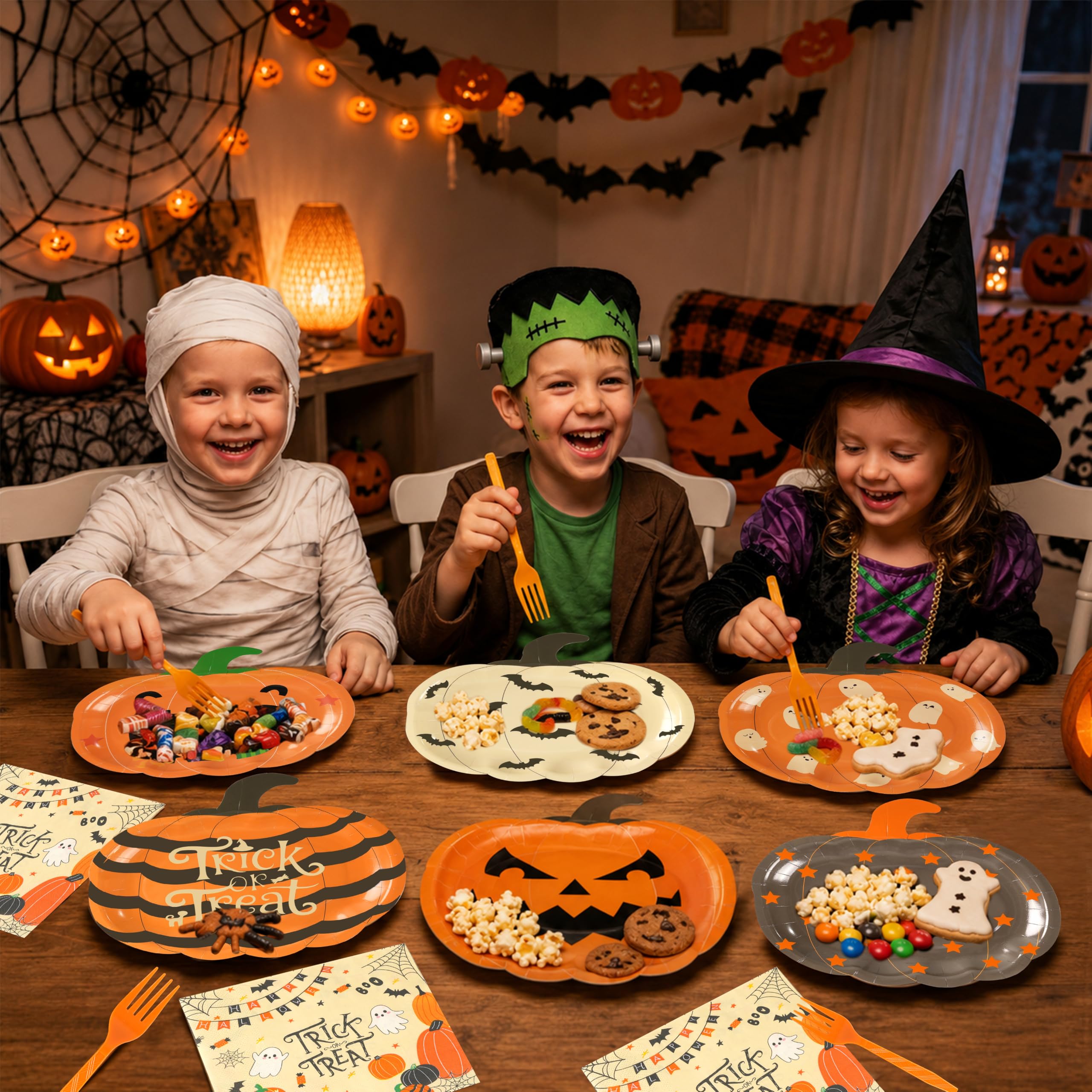 Halloween Pumpkin-Shaped Disposable Party Plates Set