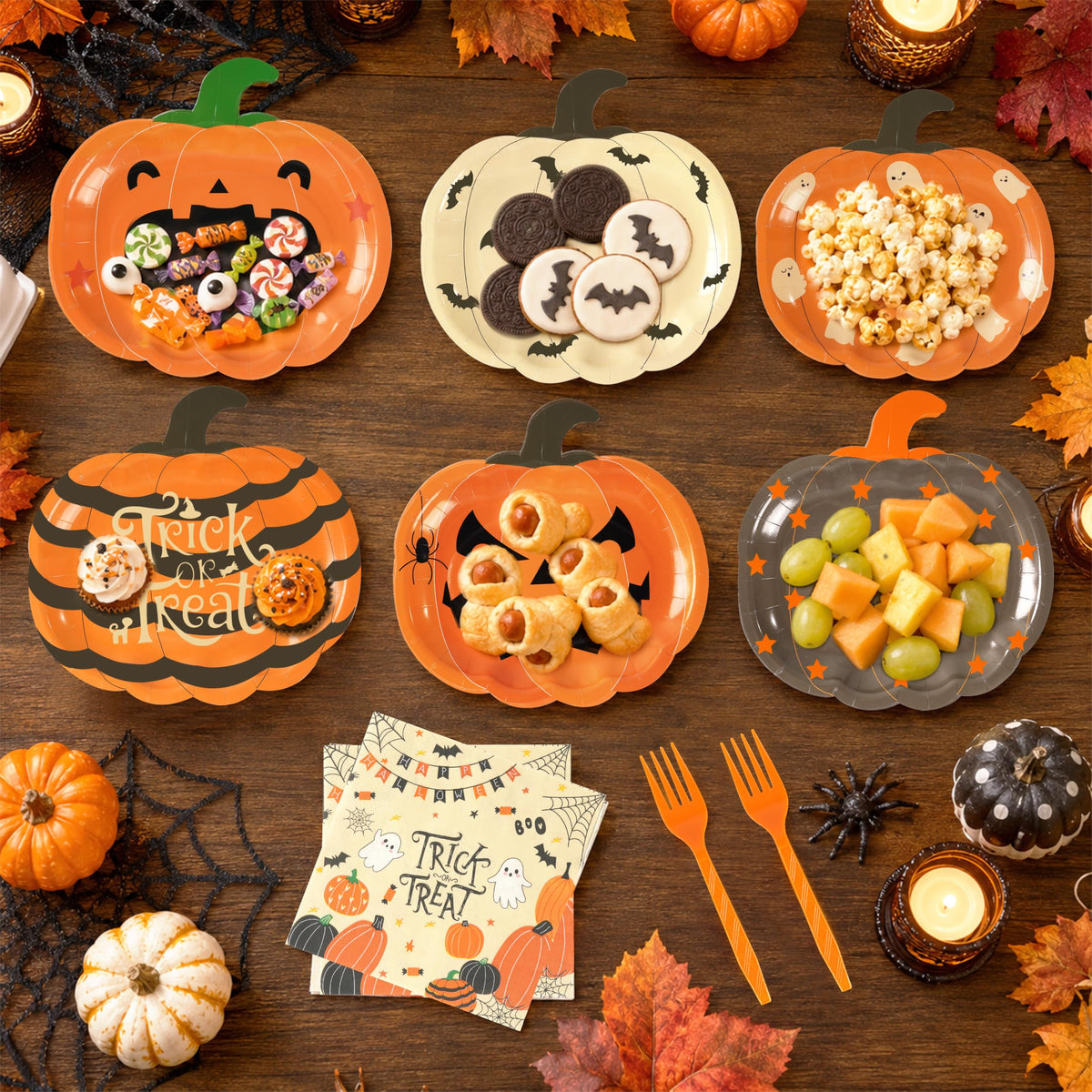 Halloween Pumpkin-Shaped Disposable Party Plates Set