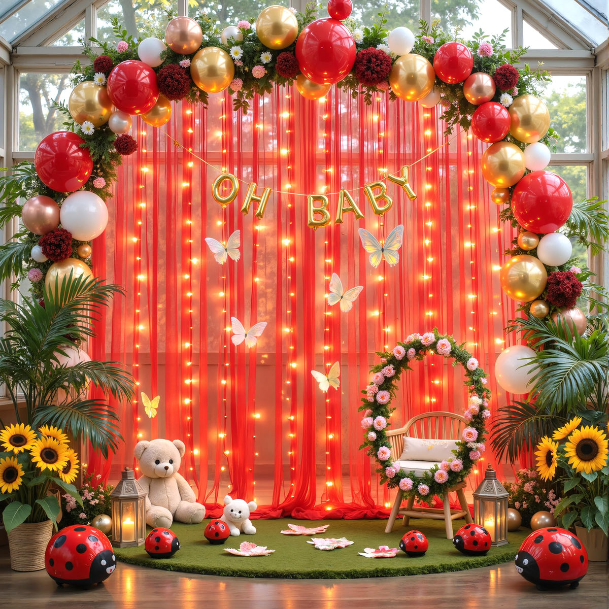 Sheer Tulle Backdrop Curtains with String Lights for Events