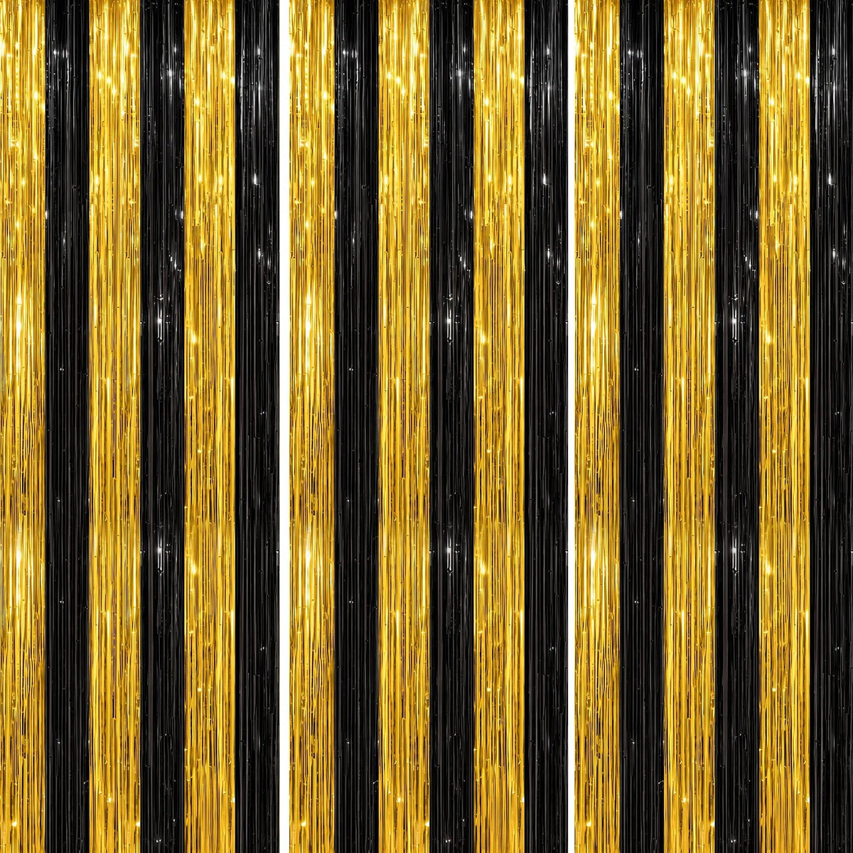 3-Pack Metallic Foil Fringe Backdrop Curtains for Parties