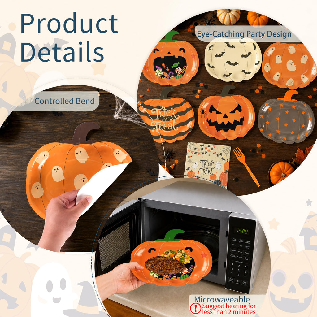 Halloween Pumpkin-Shaped Disposable Party Plates Set