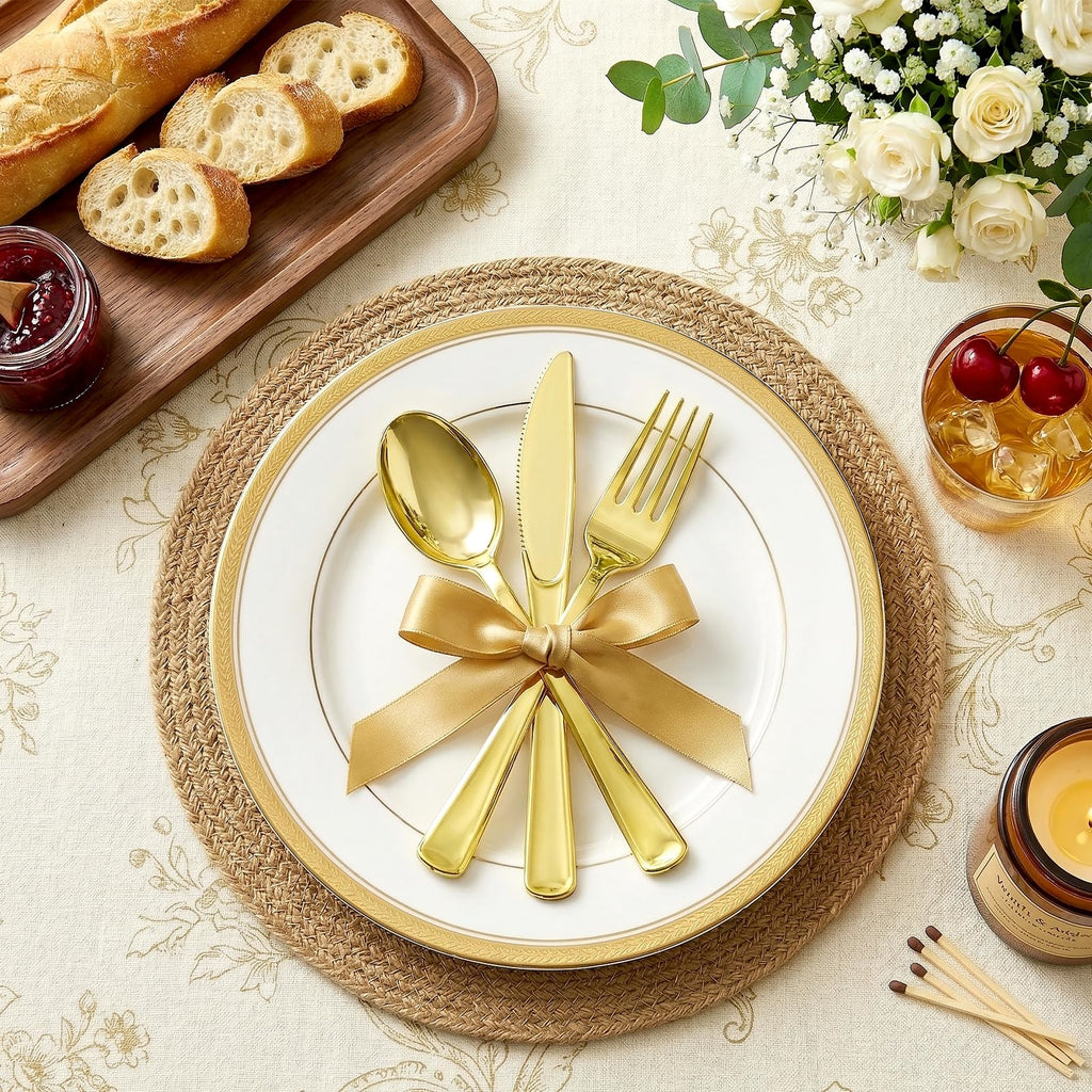 cheerserve Plastic Silverware Set Include Forks,Knives,Spoons and Napkins Heavy Duty Plastic Utensils for Party,Wedding