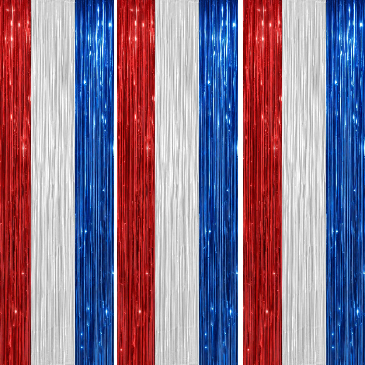 3-Pack Metallic Foil Fringe Backdrop Curtains for Parties