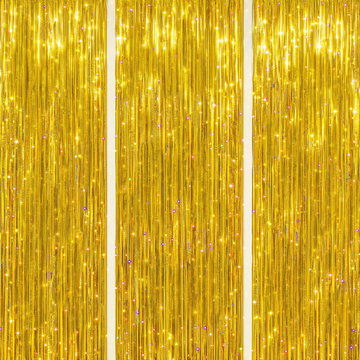 3-Pack Metallic Foil Fringe Backdrop Curtains for Parties